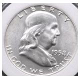 1958 D GEM FBL FRANKLIN HALF DOLLAR
