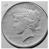 1921 PEACE DOLLAR  AU