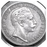 1910  GERMAN STATES SILVER 3 MARKS VF
