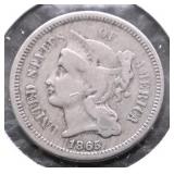 1865 3 CENT PIECE VF