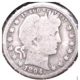 1894 BARBER QUARTER G