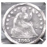 1845 HALF DIME VG DETAILS