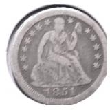 1851 O SEATED DIME VF RARE DATE
