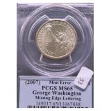 2007 PCGS MS65 MINT ERROR PRESIDENT DOLLAR
