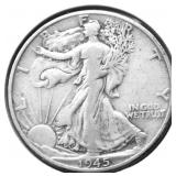 1945 D WALKING HALF DOLLAR XF