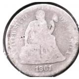1861 SEATED DIME AG