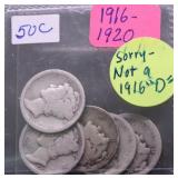 5-MERCURY DIMES 1916-1920  NO 1916 D