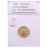 1999 5 $ GOLD EAGLE GEM
