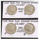 2-LAST YEAR KENNEDY DESIGN MINT 2025 P AND D