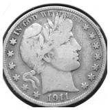 1911 BARBER HALF DOLLAR VG