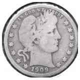 1909 D BARBER QUARTER VG