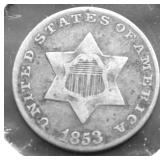 1853 3 CENT SILVER VF