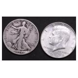 TWO SILVER HALF DOLLARS