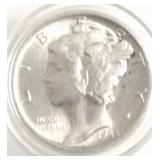1945 S CHOICE BU FBL MERCURY DIME