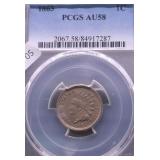 1863 PCGS AU58 INDIAN HEAD CENT