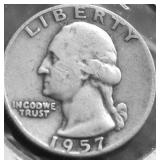 1957 D WASHINGTON QUARTER VF