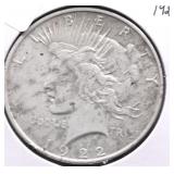 1922 PEACE DOLLAR VF