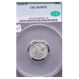 1942 D CAC AU58FB MERCURY DIME