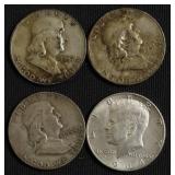 4 SILVER HALF DOLLARS