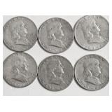 6 FRANKLIN HALF DOLLARS
