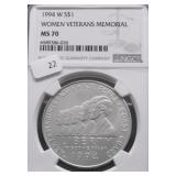 1994 W NGC MS70 WOMENS VETRANS MEMORIAL SILVER DOL
