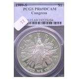 1989 S PCGS PF69DC CONGRESS SILVER DOLLAR