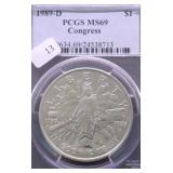 1989 D PCGS MS69 CONGRESS SILVER DOLLAR
