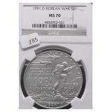 1991 D NGC MS70 KOREAN WAR SILVER DOLLAR