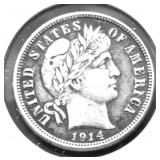 1914 BARBER DIME XF