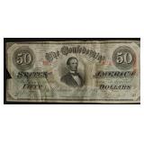 1863 50 DOLLAR CONFEDERATE NOTE VF TAPE