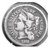 1872 3 CENT PIECE F