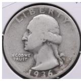 1936 S WASHINGTON QUARTER VG