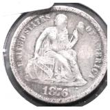 1876 SEATED DIME VF