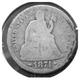 1874 S SEATED DIME AG  KEY