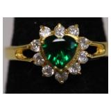 14K GOLD EMERALD DIAMOND RING  SZ 7.5/ 2.48GR