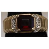 10K GOLD GARNET DIAMOND RING SZ 8.75/  4.27GR