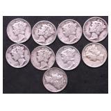 9 SILVER DIMES