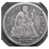 1887 SEATED DIME VF