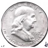 1957 D CHOICE BU FRANKLIN HALF DOLLAR
