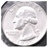 1955 D CHOICE BU WASHINGTON QUARTER