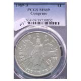 1989 D PCGS MS69 CONGRESS SILVER DOLLAR