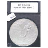 1991 D KOREAN WAR SILVER DOLLAR GEM