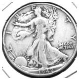 1942 D WALKING HALF DOLLAR VF