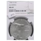 1983 D MS69 OLYMPIC SILVER DOLLAR