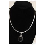 STERLING SILVER BLACK ONYX SLIDE NECKLACE