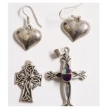 STERLING SILVER CROSS/ STERLING HEART EAR RINGS