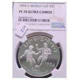 1994 S NGC PF70 UC WORLD CUP SILVER DOLLAR