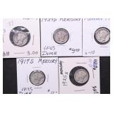 5 MERCURY DIMES
