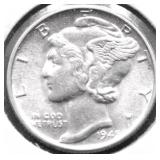 1945 D GEM BU MERCURY DIME