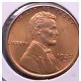 1937 D CHOICE BU RED LINCOLN CENT